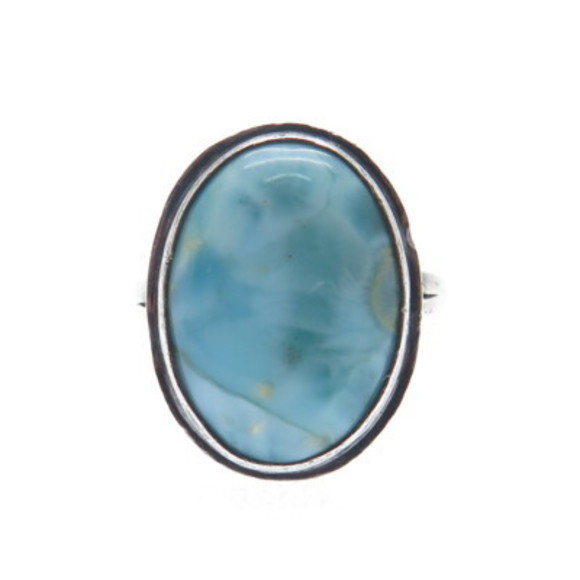 925 Sterling Silver Vintage Real Larimar Oxidized Ring Size 8 - Picture 3 of 8